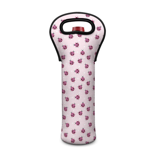 Pink Ladybug Pattern Print Single Neoprene Wine Tote