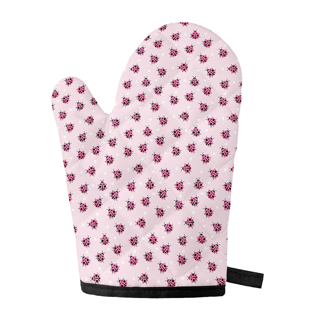 Pink Ladybug Pattern Print Single Oven Mitt