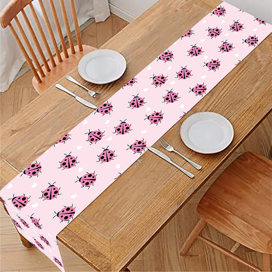 Pink Ladybug Pattern Print Table Runner