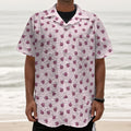 Pink Ladybug Pattern Print Textured Short Sleeve Shirt