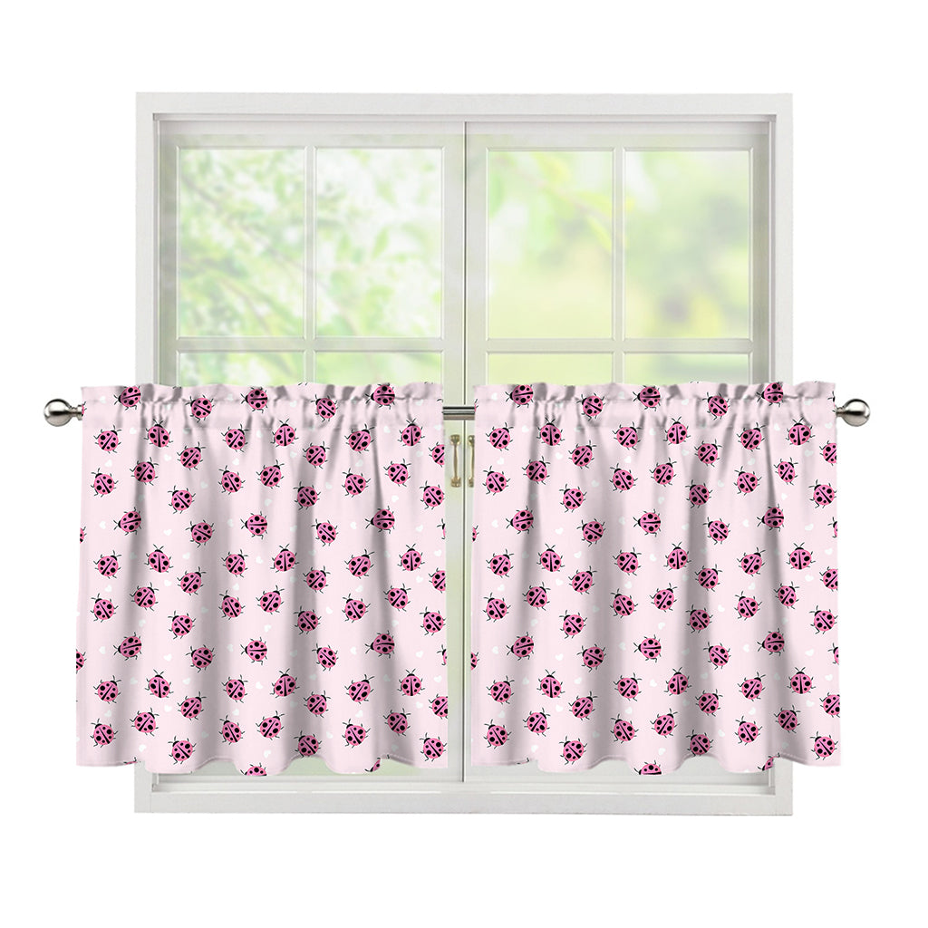 Pink Ladybug Pattern Print Tier Curtains