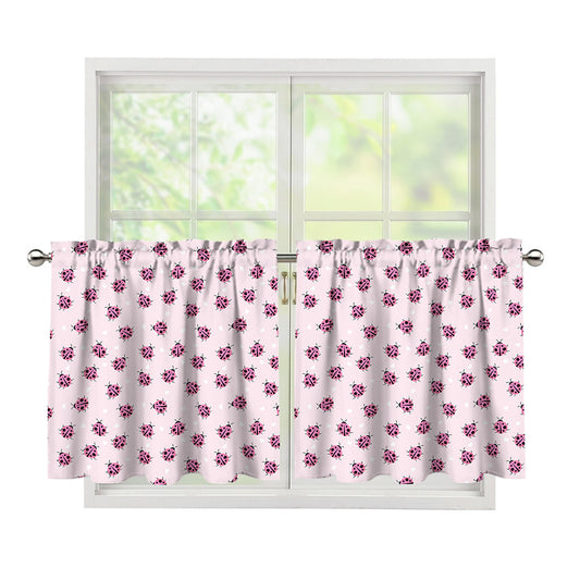 Pink Ladybug Pattern Print Tier Curtains