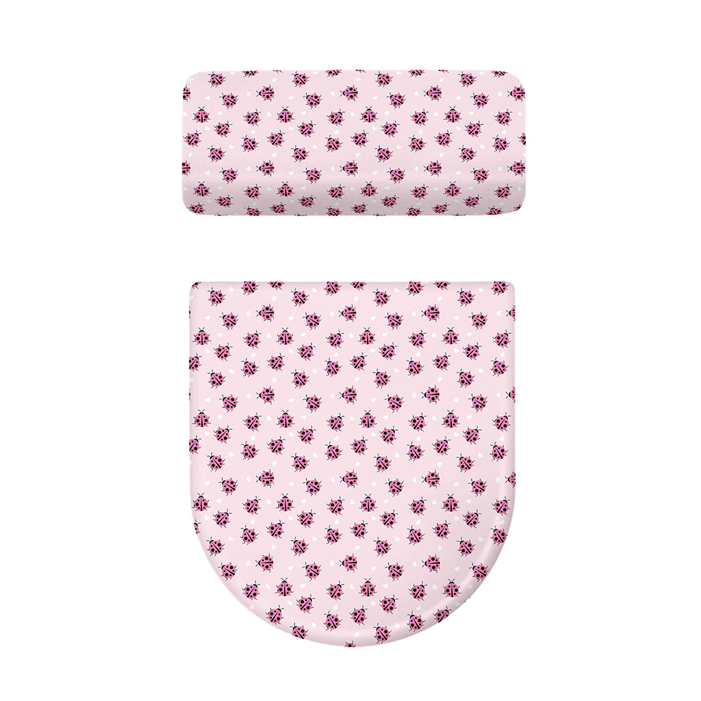 Pink Ladybug Pattern Print Toilet Lid And Tank Cover Set