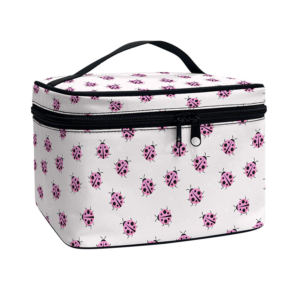 Pink Ladybug Pattern Print Travel Makeup Bag