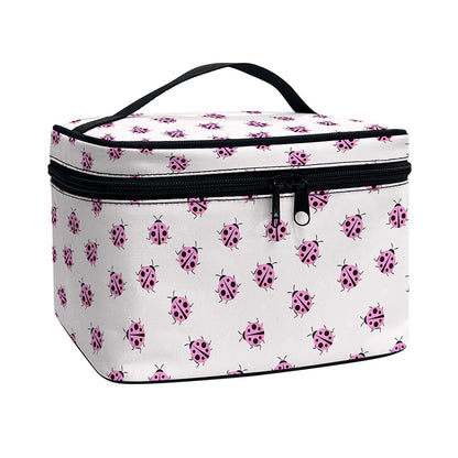 Pink Ladybug Pattern Print Travel Makeup Bag
