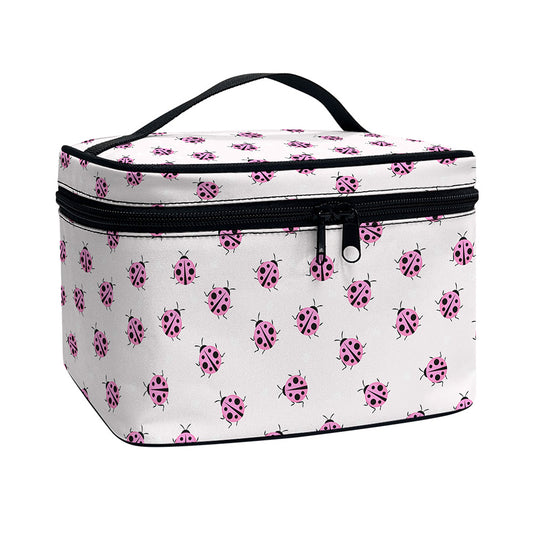Pink Ladybug Pattern Print Travel Makeup Bag