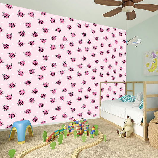 Pink Ladybug Pattern Print Wall Sticker