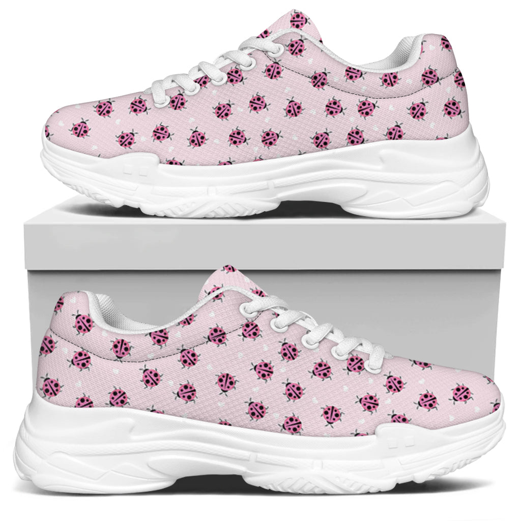 Pink Ladybug Pattern Print White Chunky Shoes