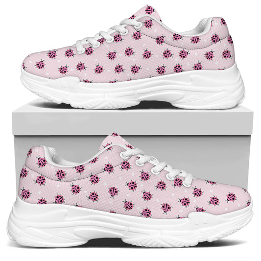 Pink Ladybug Pattern Print White Chunky Shoes