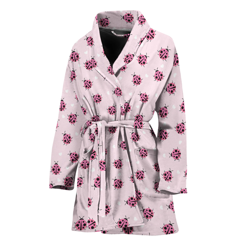 Pink Ladybug Pattern Print Women's Bathrobe