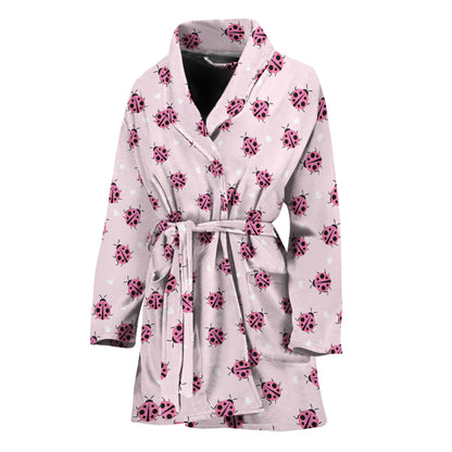 Pink Ladybug Pattern Print Women's Bathrobe