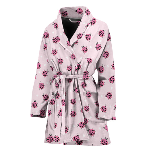 Pink Ladybug Pattern Print Women's Bathrobe