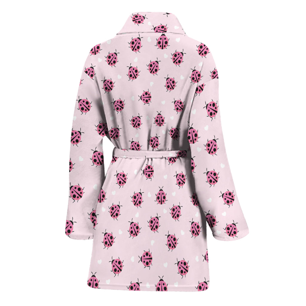 Pink Ladybug Pattern Print Women's Bathrobe