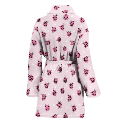 Pink Ladybug Pattern Print Women's Bathrobe