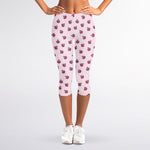 Pink Ladybug Pattern Print Women's Capri Leggings
