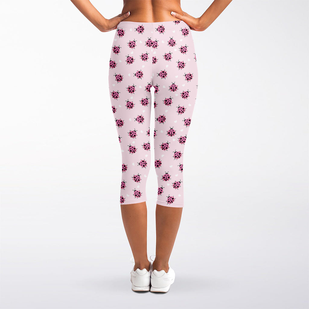 Pink Ladybug Pattern Print Women's Capri Leggings