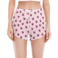 Pink Ladybug Pattern Print Women's Split Running Shorts