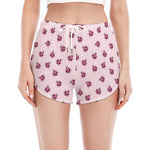 Pink Ladybug Pattern Print Women's Split Running Shorts