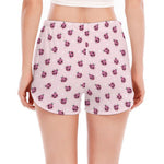 Pink Ladybug Pattern Print Women's Split Running Shorts
