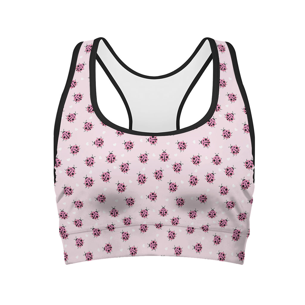 Pink Ladybug Pattern Print Women's Sports Bra