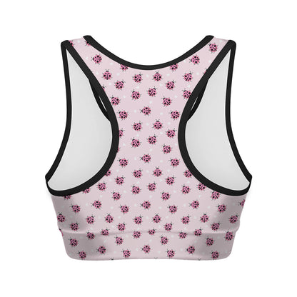 Pink Ladybug Pattern Print Women's Sports Bra