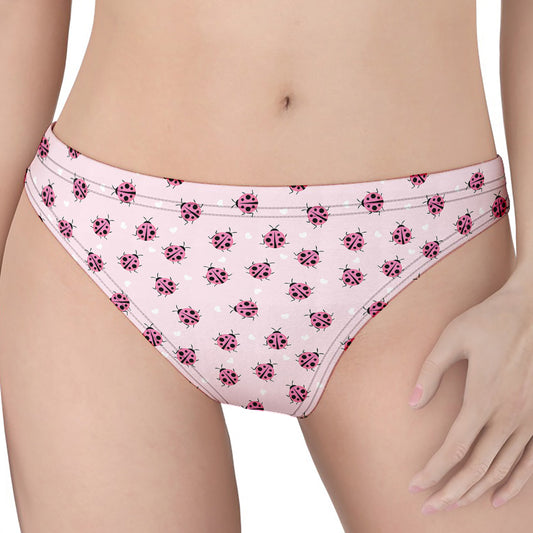 Pink Ladybug Pattern Print Women's Thong