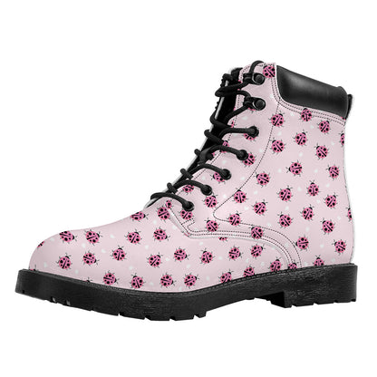 Pink Ladybug Pattern Print Work Boots