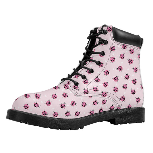 Pink Ladybug Pattern Print Work Boots