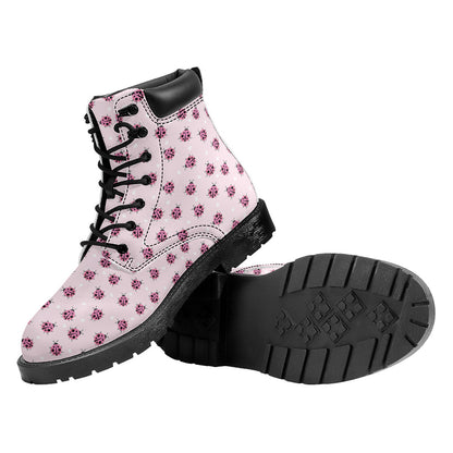 Pink Ladybug Pattern Print Work Boots