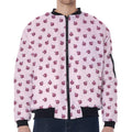 Pink Ladybug Pattern Print Zip Sleeve Bomber Jacket
