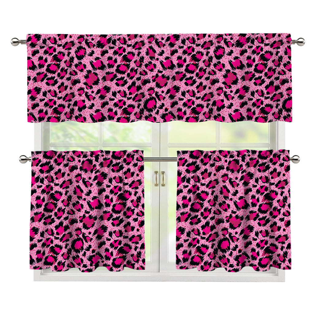 Pink Leopard Print 3 Piece Kitchen Curtains