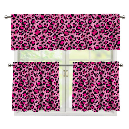 Pink Leopard Print 3 Piece Kitchen Curtains
