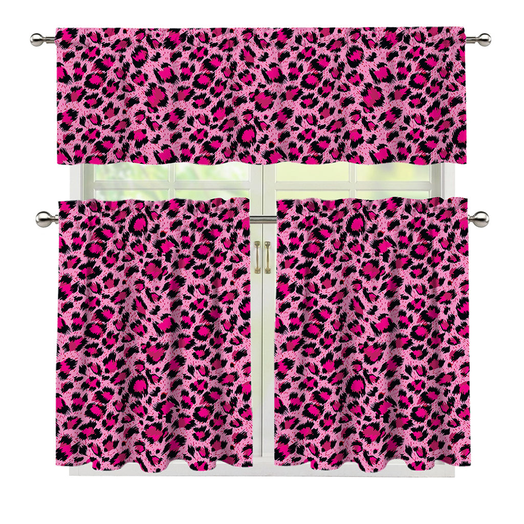 Pink Leopard Print 3 Piece Kitchen Curtains