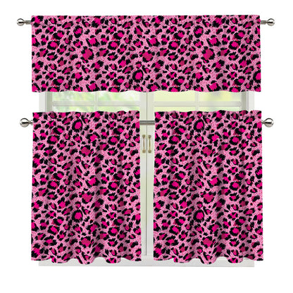 Pink Leopard Print 3 Piece Kitchen Curtains
