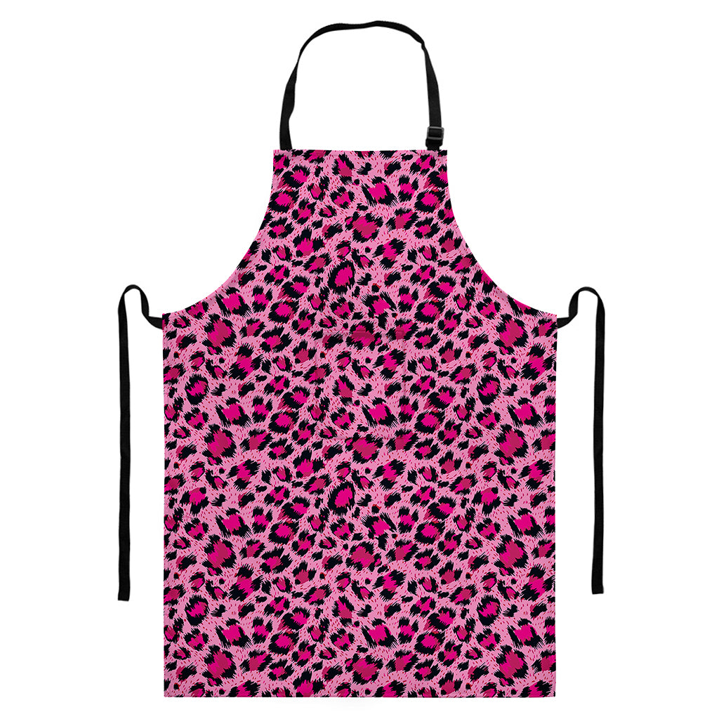 Pink Leopard Print Bib Apron With Pocket