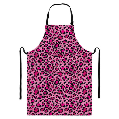 Pink Leopard Print Bib Apron With Pocket
