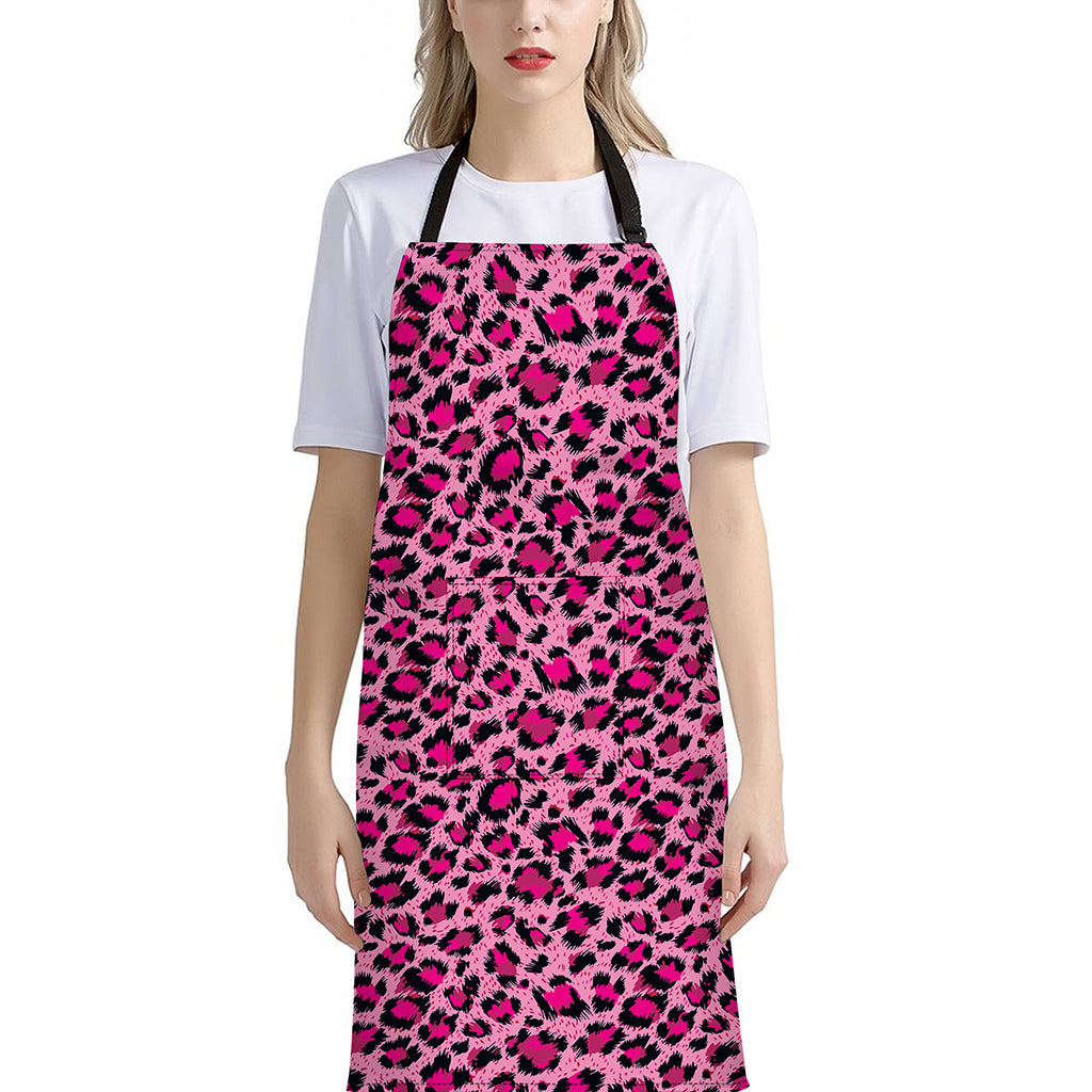 Pink Leopard Print Bib Apron With Pocket