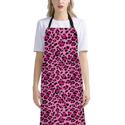 Pink Leopard Print Bib Apron With Pocket