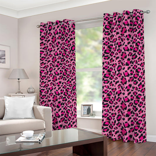 Pink Leopard Print Blackout Grommet Curtains