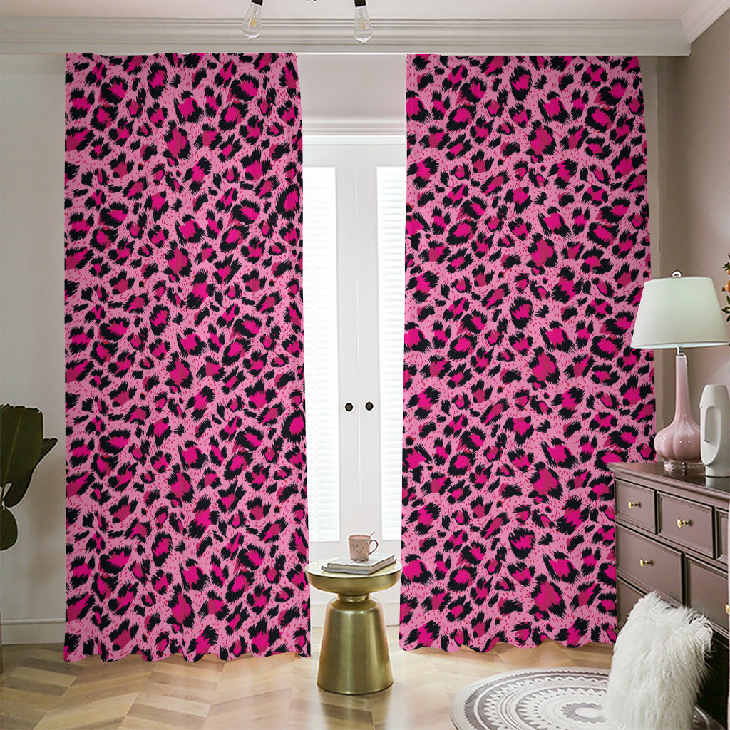 Pink Leopard Print Blackout Pencil Pleat Curtains