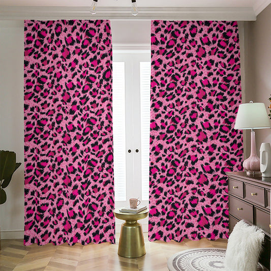 Pink Leopard Print Blackout Pencil Pleat Curtains