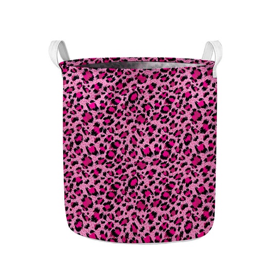 Pink Leopard Print Collapsible Laundry Basket