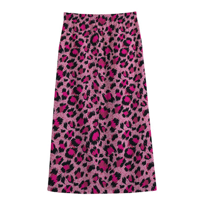 Pink Leopard Print Cotton Front Slit Maxi Skirt