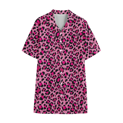 Pink Leopard Print Cotton Hawaiian Shirt