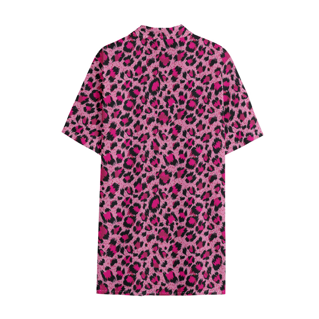Pink Leopard Print Cotton Hawaiian Shirt
