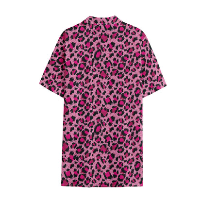 Pink Leopard Print Cotton Hawaiian Shirt