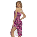Pink Leopard Print Cross Back Cami Dress