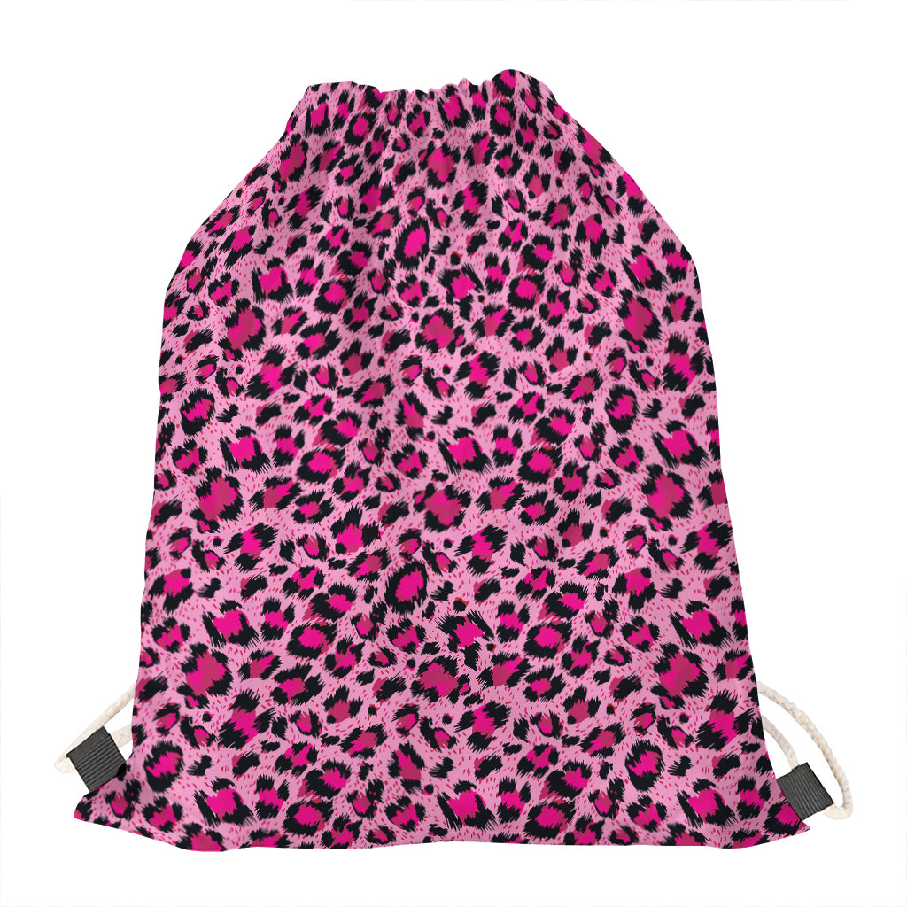 Pink Leopard Print Drawstring Bag