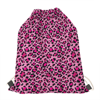 Pink Leopard Print Drawstring Bag