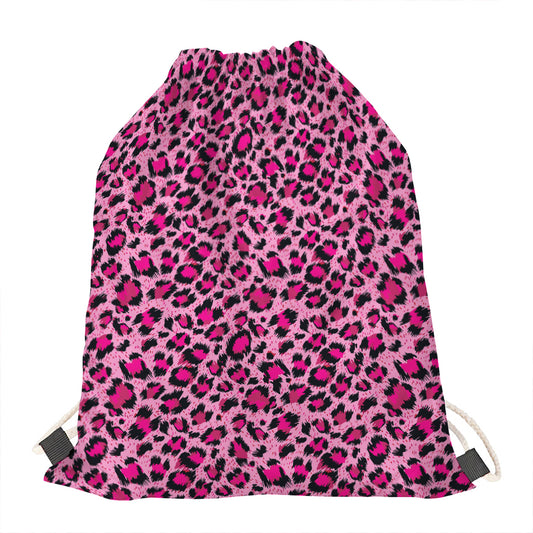 Pink Leopard Print Drawstring Bag